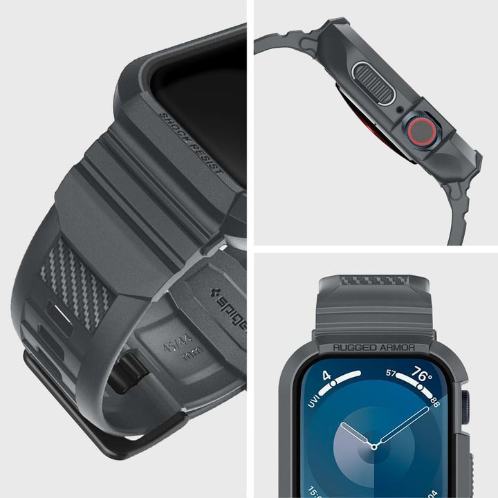 Spigen Rugged Armor Pro Hülle mit Band für Apple Watch 45/44mm | TPU-Unibody-Hülle mit Armband, Carb