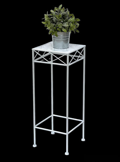 DanDiBo Blumenhocker Weiss Metall Eckig 70-50 cm Blumenständer 96314 Beistelltisch Blumensäule Moder