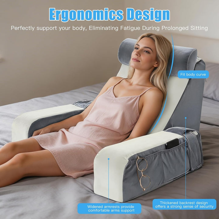 Lesekissen für Bett und Sofa, Rückenkissen Bett mit Abnehmbarer Nackenrolle &amp; Armlehne, Lesekissen m