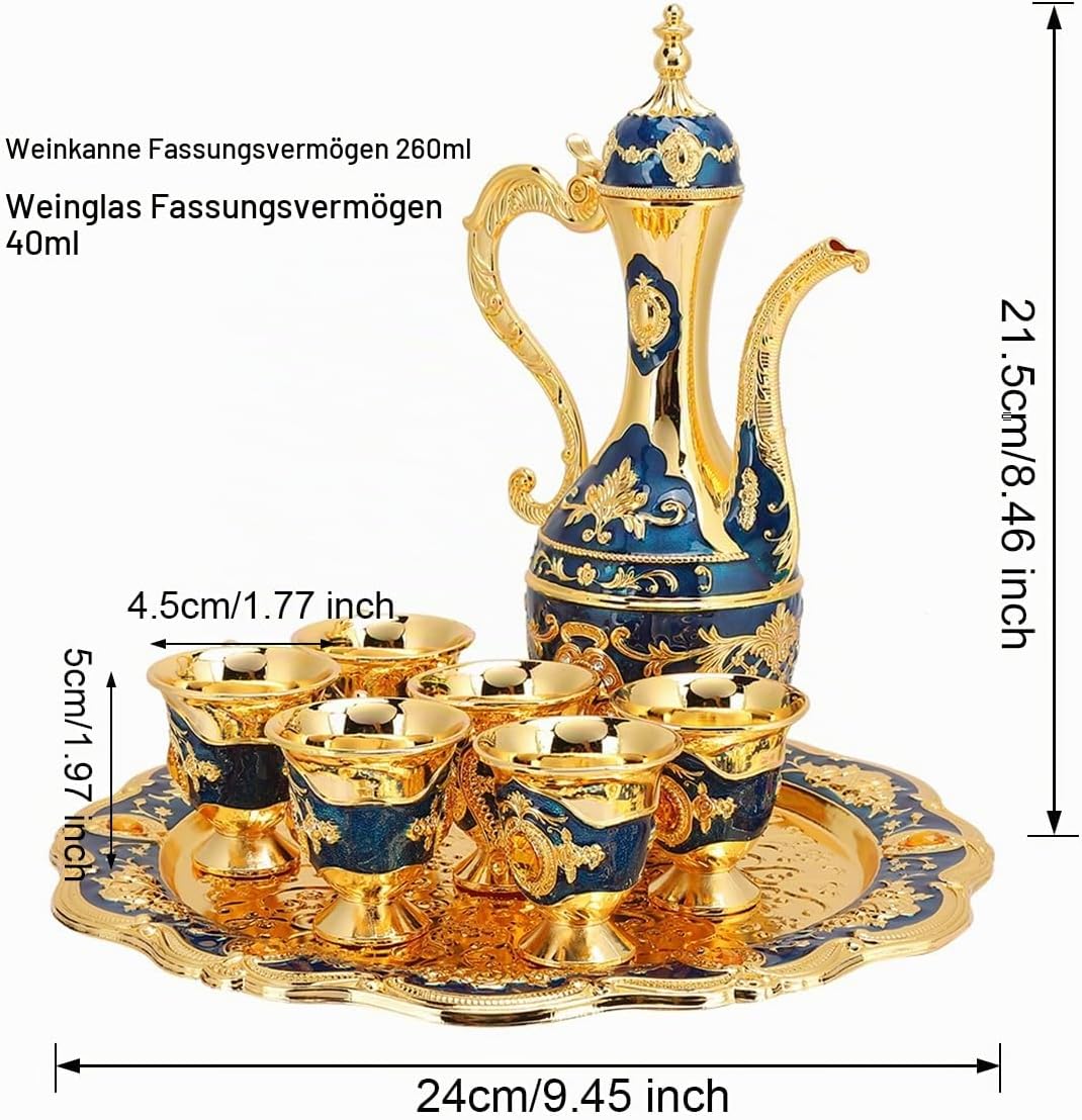 Flachmann Set Russischen Stil, 6 Tassen 1 Topf 1 Teller Metall Wein Trinkbecher Flachmann Set Metall