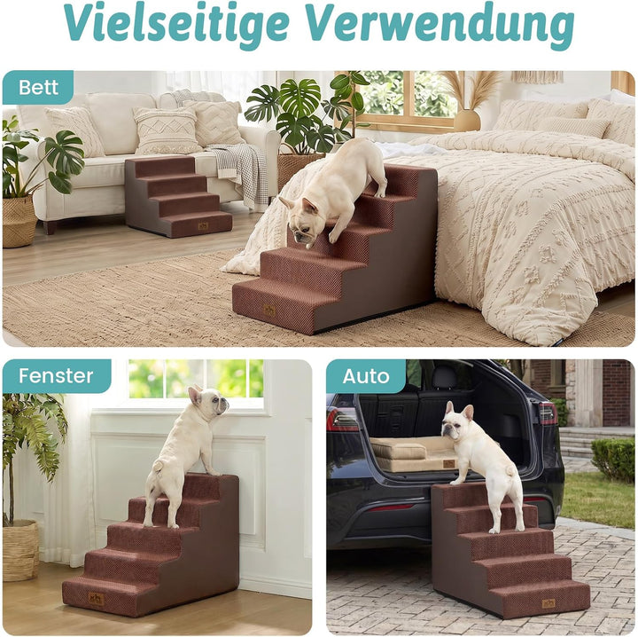 COZY KISS Hundetreppe für Kleine Hunde, 5 Stufen Breiter Haustiertreppe für Bett Couch Auto, 60cm Ho