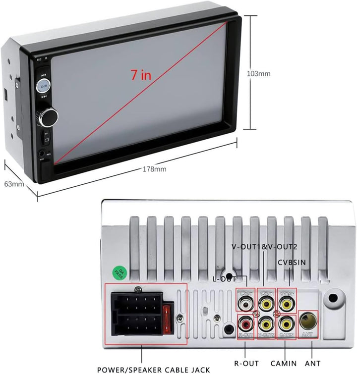 Camecho Doppel DIN Autoradio Bluetooth 7 Zoll BildschirmTouchscreen MP5 Player USB/SD/AUX-in/FM/Andr