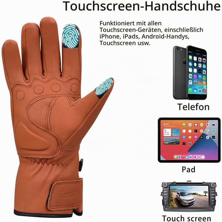 Harssidanzar Herren Winter Motorradhandschuhe,echtes Leder Vollfinger Touchscreen Thermisch gefütter
