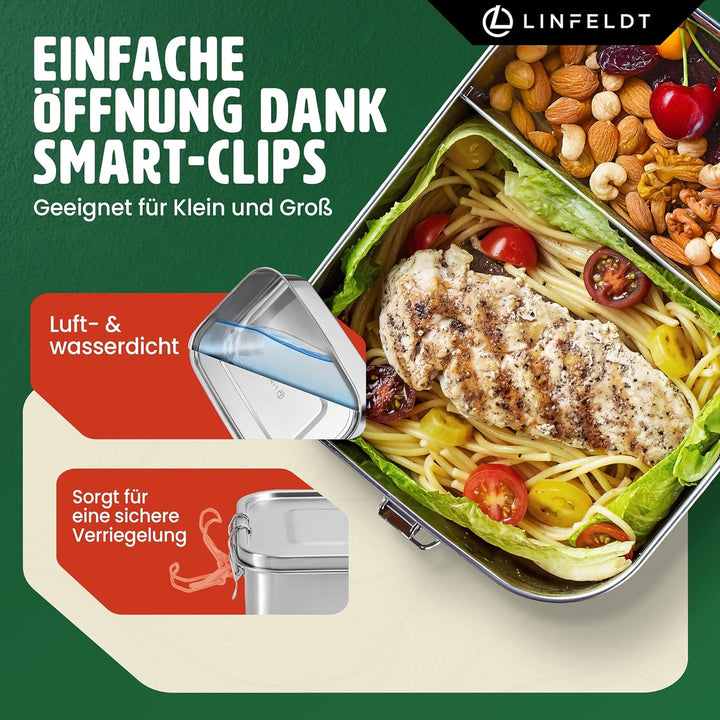 LINFELDT® Brotdose Edelstahl mit Fächern 1400ML - TOP EDELSTAHL BROTDOSE | Lunchbox Edelstahl - Brot