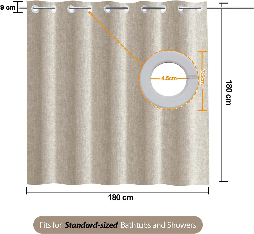 YISURE Hakenlos Duschvorhang 180x180 leinenoptik Kunstleinen, schwer Beige Crème Schmal Badevorhang