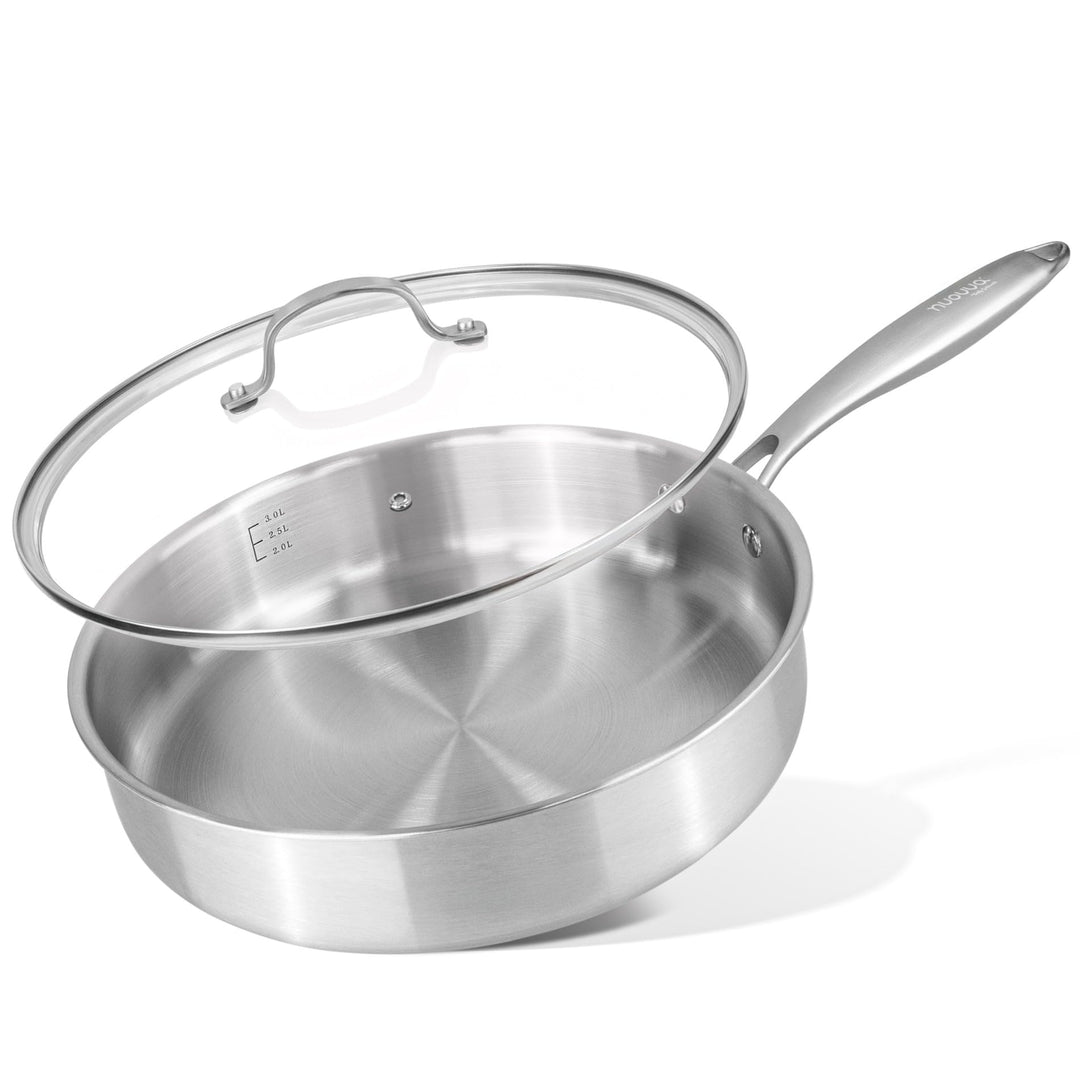 nuovva Edelstahl-Sautépfanne mit Glasdeckel, Induktionsherd, antihaftbeschichtet, 28 cm Bratpfanne S