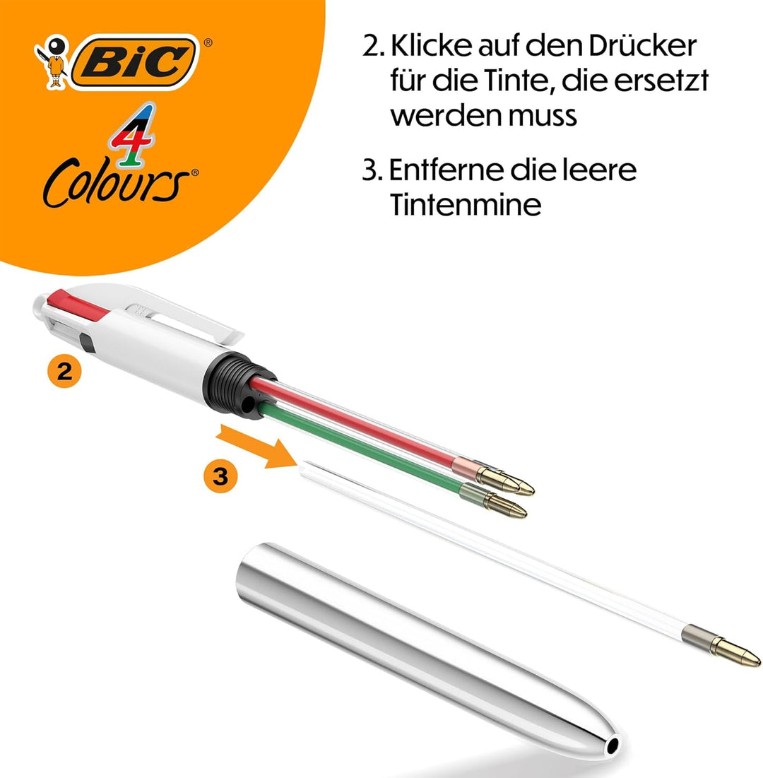 BIC 4 Farben Kugelschreiber Set 4 Colours, 6er Stifte Set in lila Stiftebecher, Geschenkidee für Sam