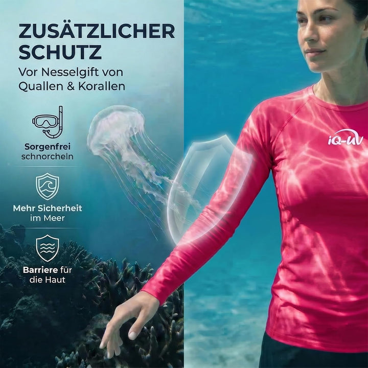 iQ-UV Sportshirt Damen Langarm – Elastisches UV Shirt für Damen für Wasser & Sport – Rash Guard mit