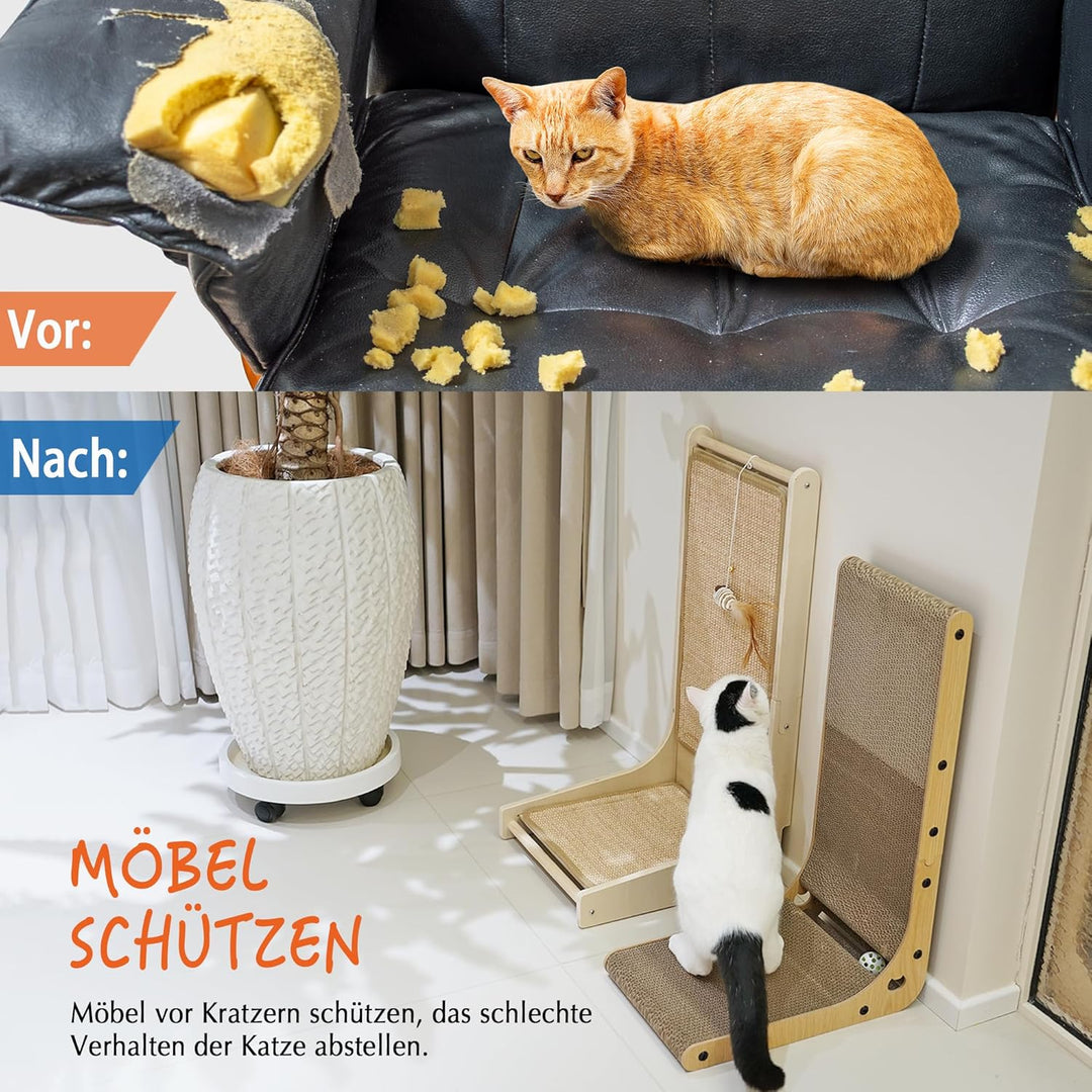 Katzenkratzbrett, Sisal-Kratzmatte, L-förmiges Kratzbrett für Wohnungskatzen, Bodenmontierter Kratze