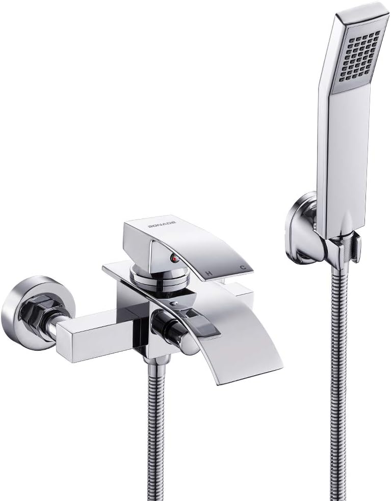 BONADE Badewannenarmatur mit Handbrause, Wannenarmatur mit Brause mit Wasserfall Auslauf, Mischbatte