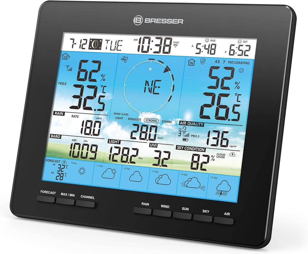 Bresser 6-Tage 4CAST Funk Wetter Station PRO WLAN-Wetter-Center 7-in-1 solar mit Wind- und Regenmess