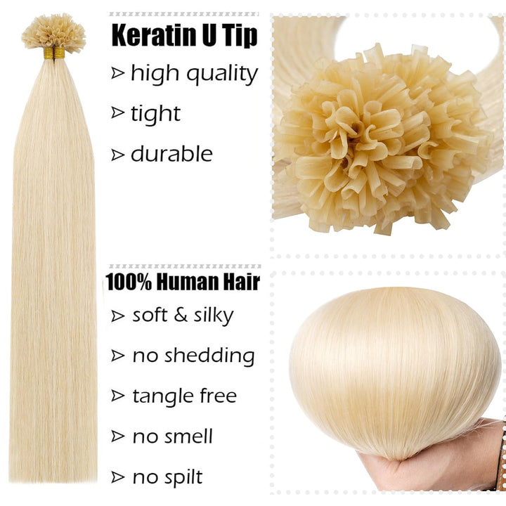 Elailite U-Tip Echthaar Bonding Extensions Keratin Haarverlängerung Haar Glatt 100 Strähnen 50g 20"/