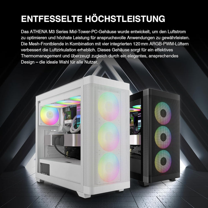 GAMDIAS Weisses ATX Mid-Tower-Computergehäuse aus gehärtetem Glas, Gaming-PC-Gehäuse unterstützt Dua
