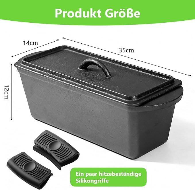 Brotbackform Mit Deckel, 28cm Brotbackform, Wiederverwendbar Gusseisen Topf Brot Backen Mit Silikong