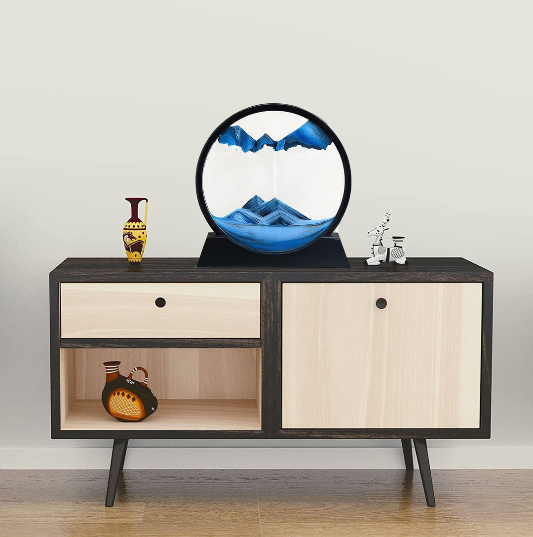 LINPING Fliessendes Sandgemälde, bewegliches Sandkunstbild, rundes Glas, 3D-Tiefsee-Sandlandschaft i