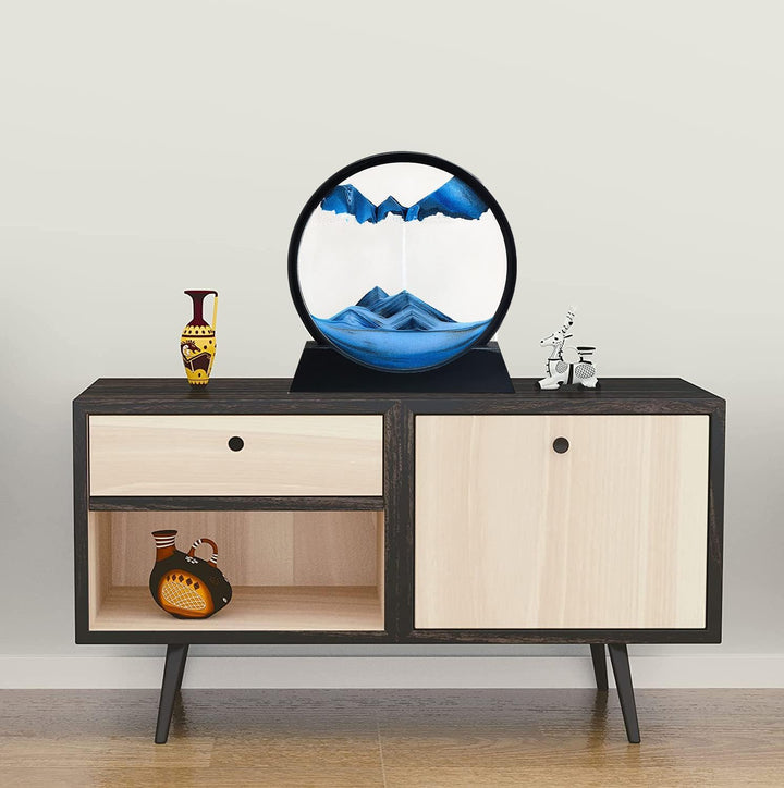 LINPING Fliessendes Sandgemälde, bewegliches Sandkunstbild, rundes Glas, 3D-Tiefsee-Sandlandschaft i