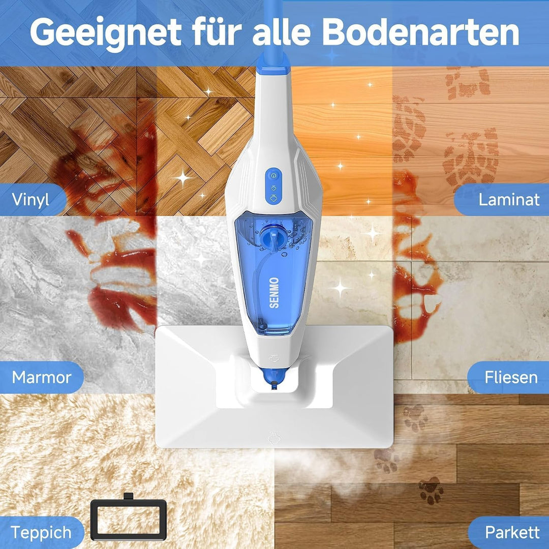 SENMO Dampfreiniger 14-in-1 mit abnehmbarem Handdampfreiniger | 1300W 228°F Tiefenreinigungs-Multida