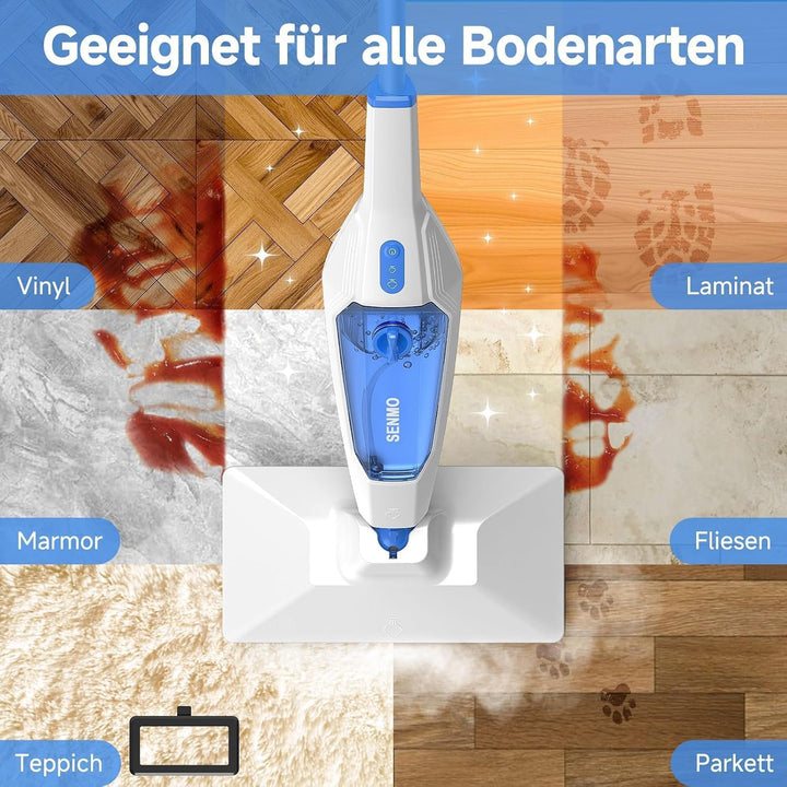 SENMO Dampfreiniger 14-in-1 mit abnehmbarem Handdampfreiniger | 1300W 228°F Tiefenreinigungs-Multida