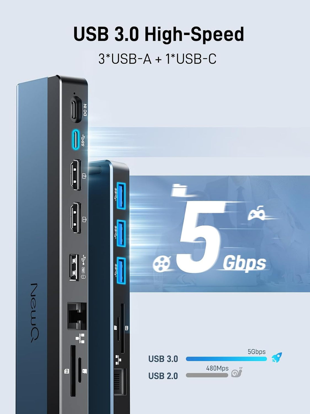 USB C Dockingstation Dual Monitor, 12-in-1 Laptop-Dock mit Dual HDMI 4K @ 30~60Hz, PD-in 100W, 5Gbps