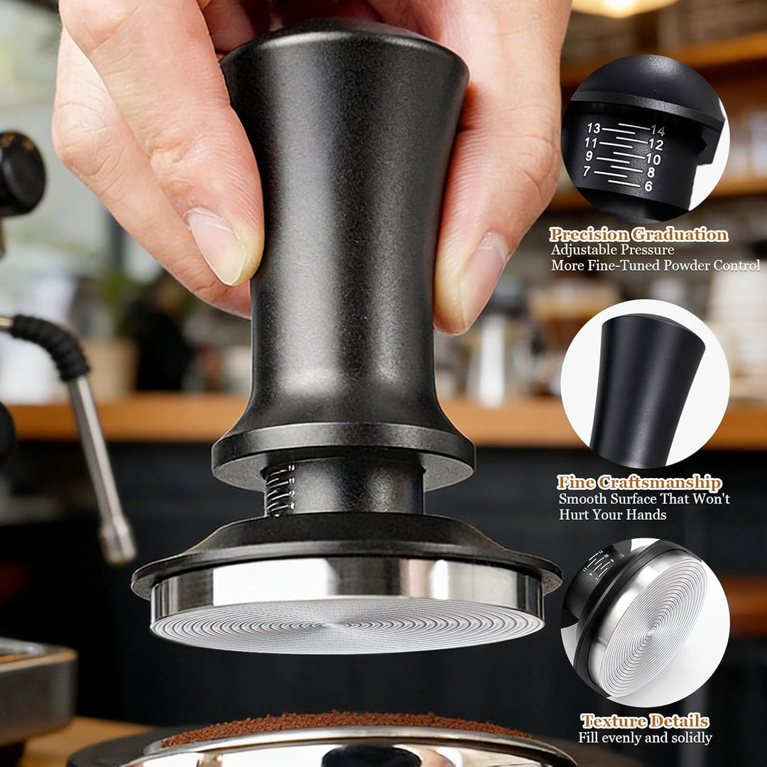 Kaffee Tamper 58mm mit einstellbarem Druck & automatischem Federmechanismus - Edelstahl Basis für gl