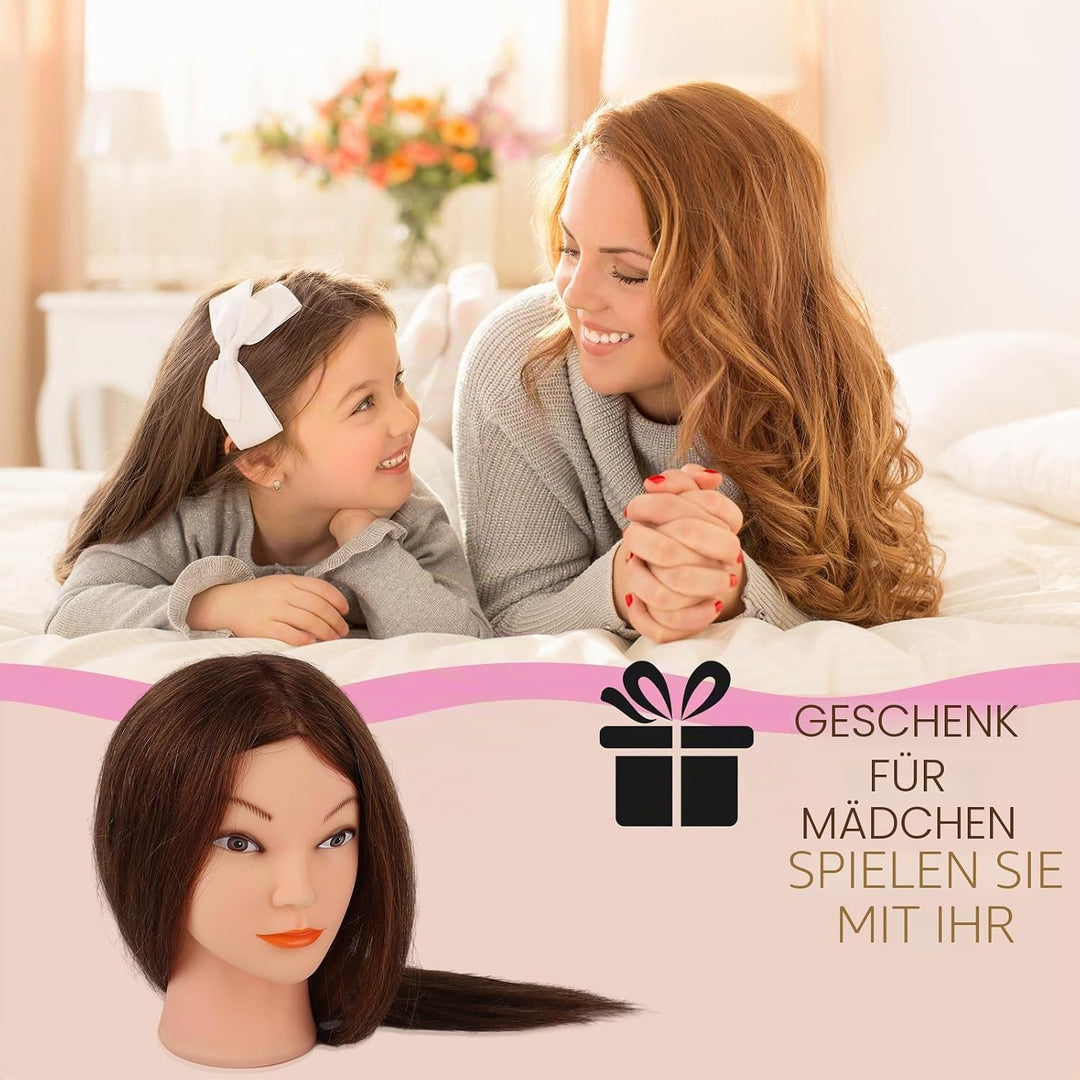 DaizySight Frisierkopf Erwachsene 100% Echthaar Haare, übungskopf Friseur Puppenkopf zum Frisieren u