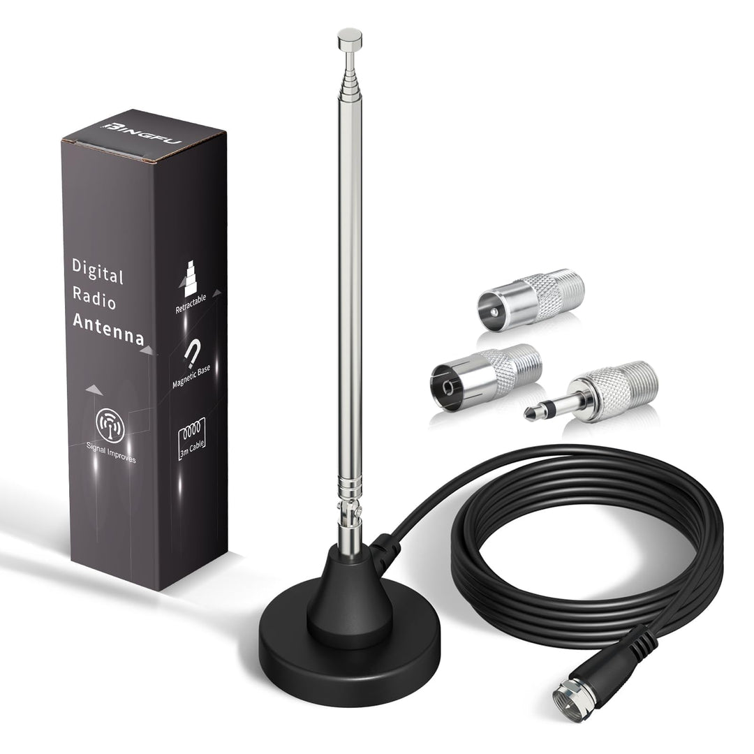 Bingfu DAB+ UKW Radioantenne Digitale Teleskopantenne für den Innenbereich mit Magnetfuss 3 m Verlän