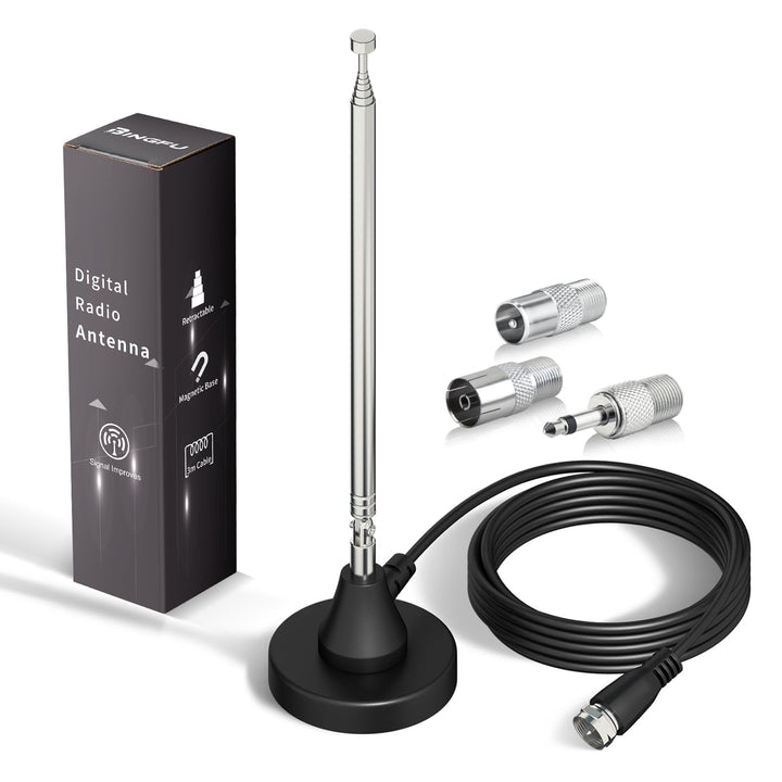Bingfu DAB+ UKW Radioantenne Digitale Teleskopantenne für den Innenbereich mit Magnetfuss 3 m Verlän