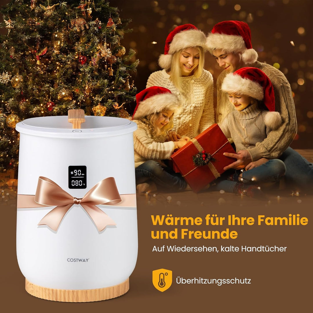 COSTWAY 20L Handtuchwärmer Eimer, Handtuchtrockner mit LED-Anzeige, 1-Knopf-Bedienung & Timer, Decke
