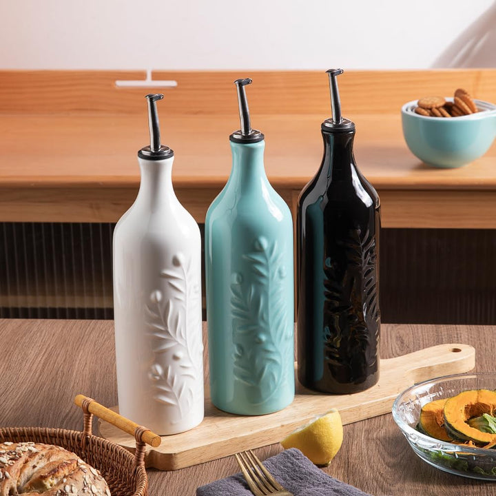 Sweejar Home Grosse Keramik-Olivenöl-Spenderflasche, 700ml Relief undurchsichtige Öl-Menage schützt