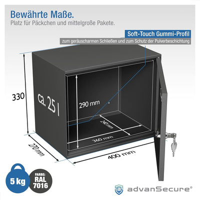advanSecure® Paketkasten | innovatives Schliesssystem für kontaktlose Paket-Zustellung | für mittel-