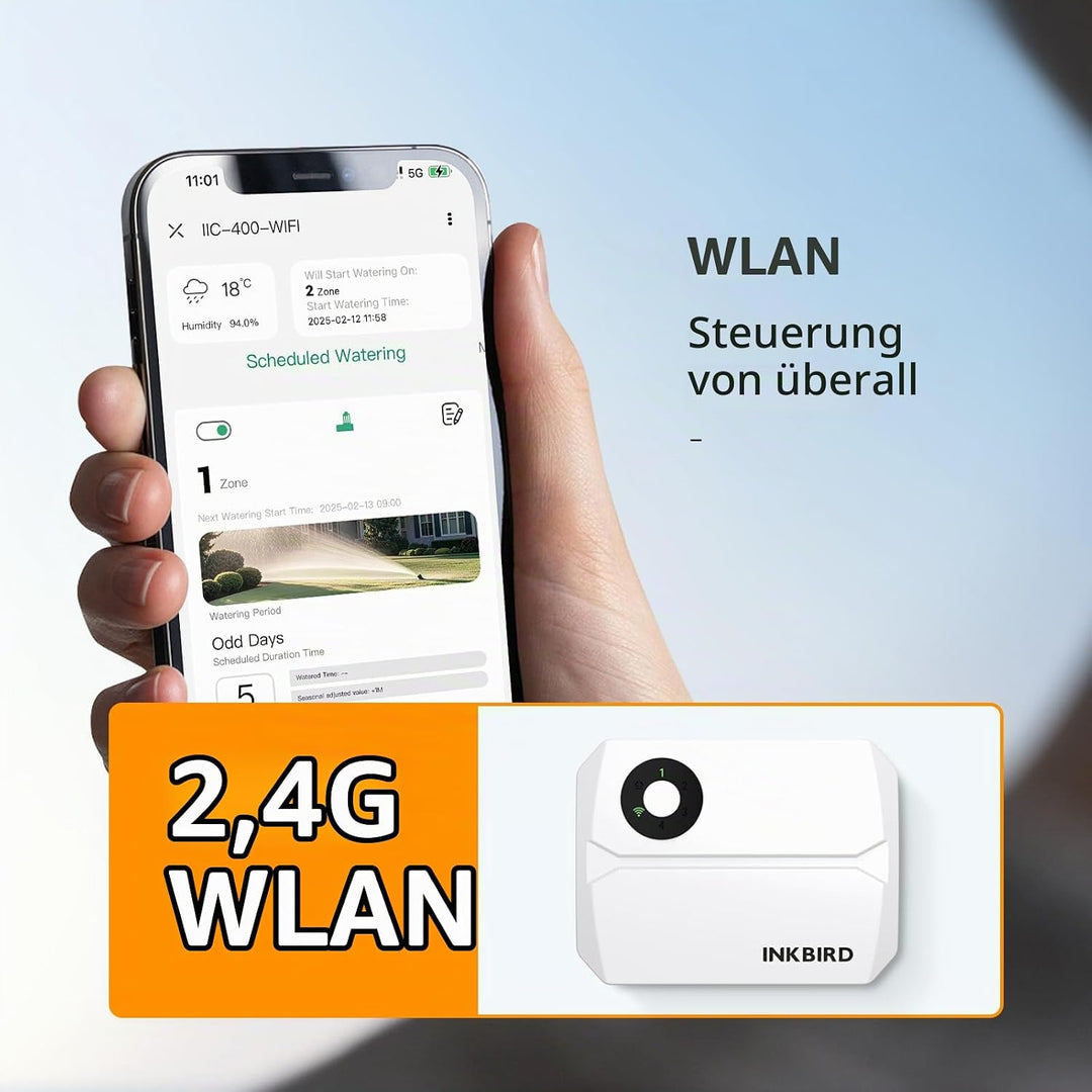 Inkbird IIC-400 Wlan bewässerungscomputer, 4 Zonen, Bewässerungssystem Controller IIC-400-WIFI(4 Zon