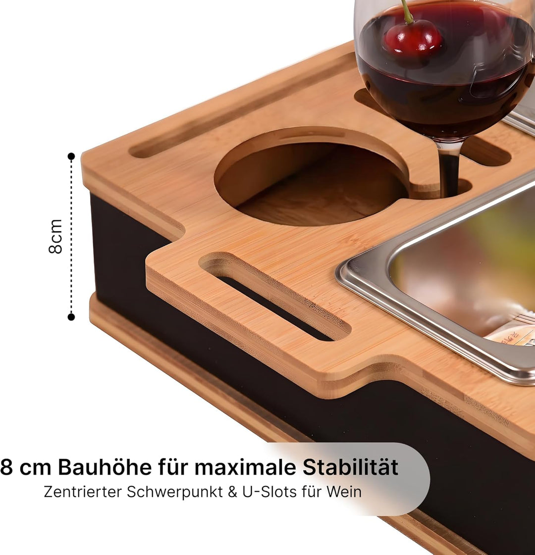 Couchbar Snackbox mit Tablet-Halter – Durchdachte Geschenkidee für Männer & Frauen – Bambus Sofa Tab