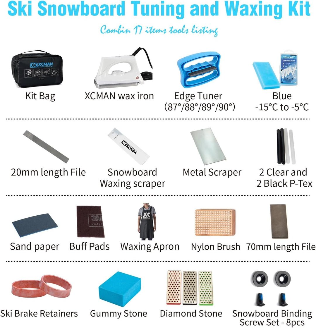 XCMAN Komplettes Ski- und Snowboard-Set mit Wachsbügeleisen, Ski-Wachs, Kanten-Tuner, PTEX für Tunin