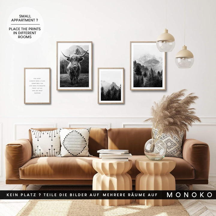 MONOKO® Wohnzimmer Poster Set - Premium Bilder Set für Schlafzimmer - Stilvolle Wandbilder - 6er Set