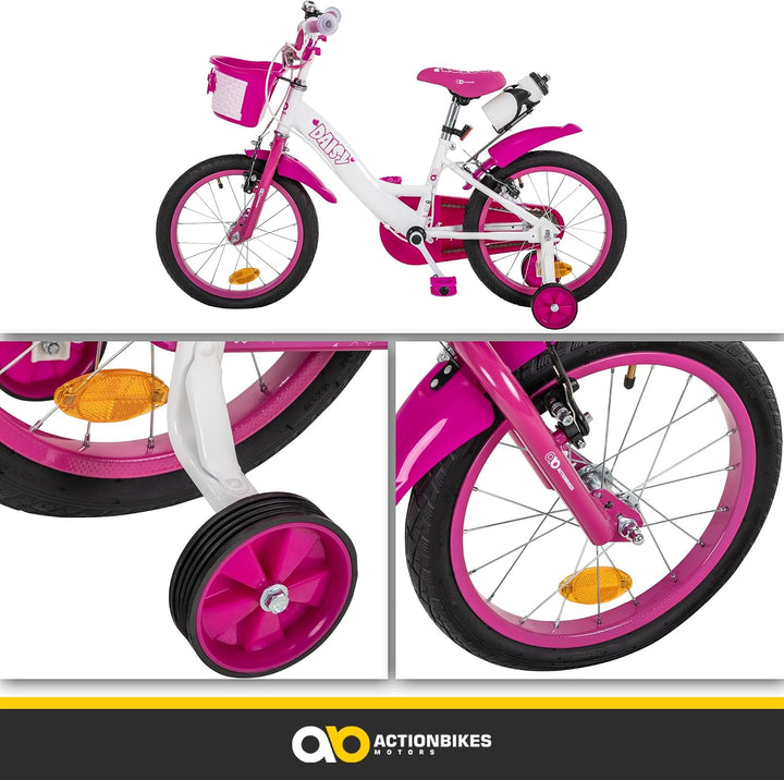 Actionbikes Kinderfahrrad Daisy | 12 Zoll / 16 Zoll / 20 Zoll - V-Brake Bremsen - Schutzblech v. und