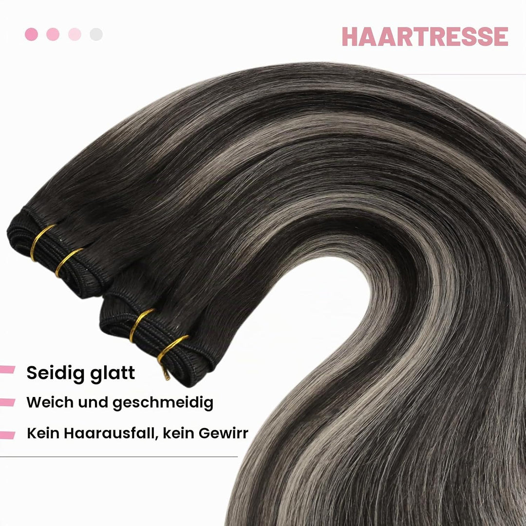 YoungSee Tressen Extensions Echthaar Silber Echthaar Tressen Schwarz Ombre Silber Haartressen Echtha