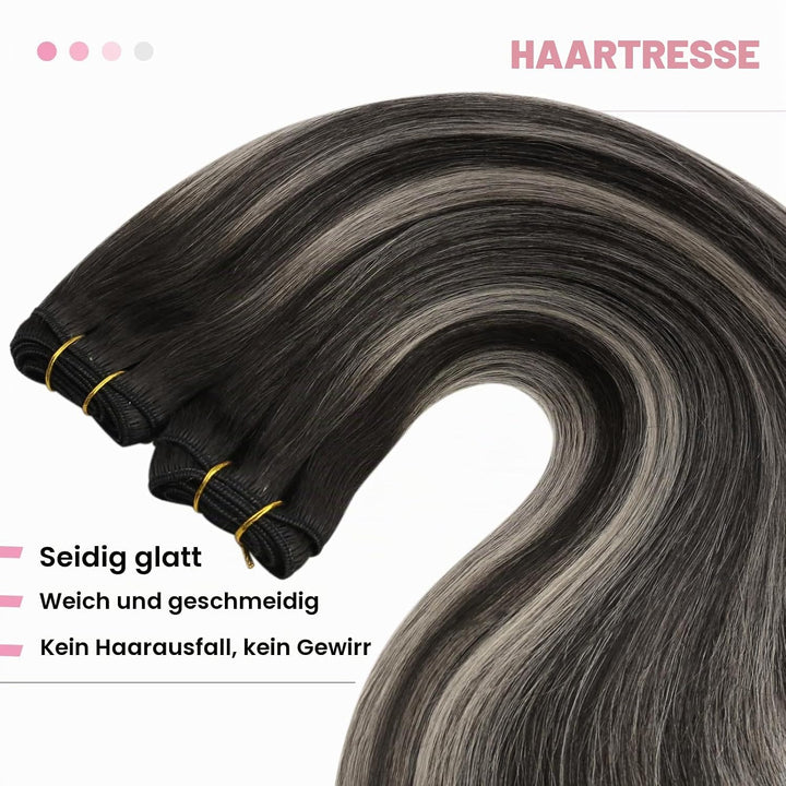 YoungSee Tressen Extensions Echthaar Silber Echthaar Tressen Schwarz Ombre Silber Haartressen Echtha
