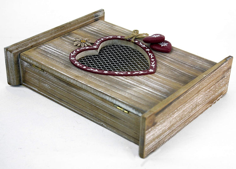 GeKi Trend Schlüsselkasten aus Holz Vintage Wohn-Deko Landhausstil mit Herz 22 cm L x 27 cm
