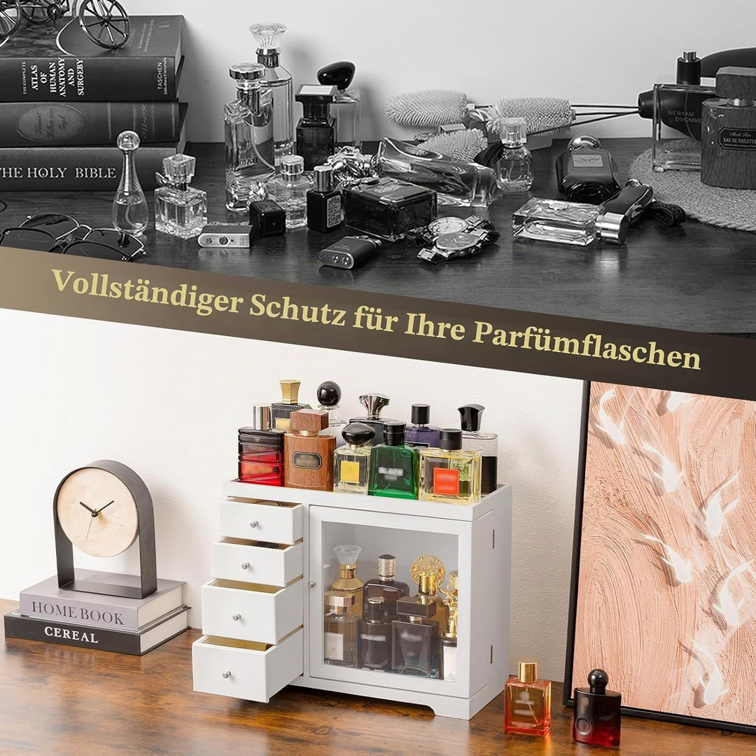 Parfüm Organizer, Holz Herren Parfüm Ständer mit Schublade, Parfüm Regal mit Transparent Sichtbarer