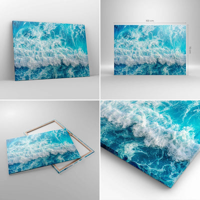 Bilder auf Leinwand 100x70cm Leinwandbild mit Rahmen Meer Welle Ozean Gross Wanddeko Bild Schlafzimm