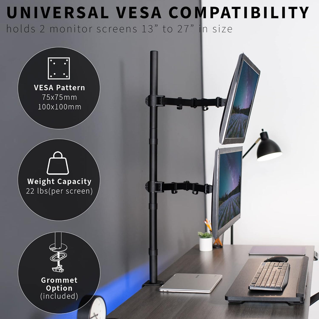 VIVO STAND-V012T Ständer für Zwei Monitore, extra hoch, vertikal gestapelt, mit 99 cm Stehstange, vo