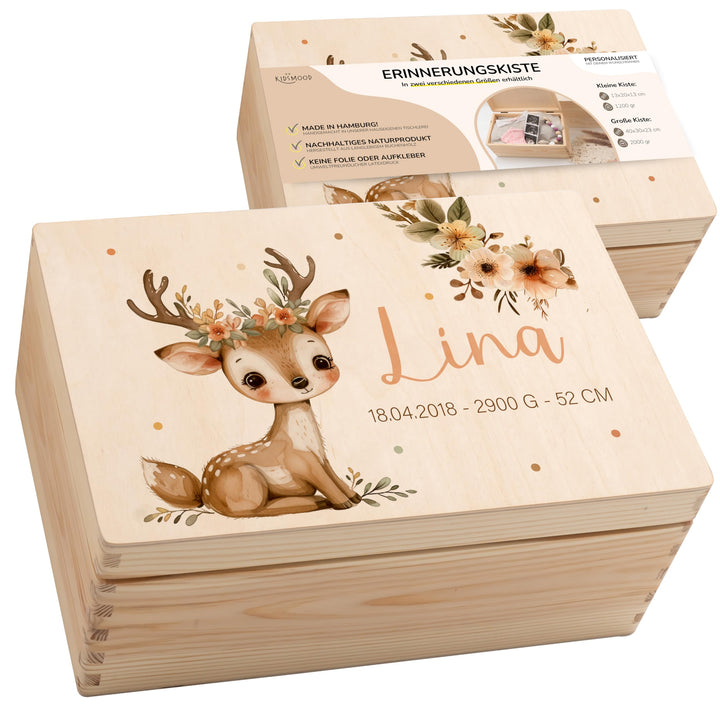 KIDSMOOD - Erinnerungsbox Baby, personalisierte Holzkiste mit Deckel, Ideal zur Aufbewahrung von Eri