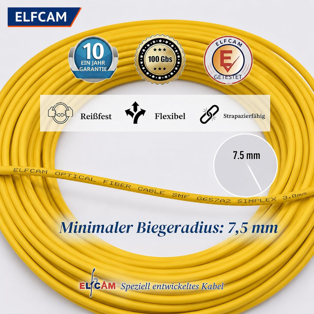 Elfcam - 15m Glasfaserkabel LC/UPC auf SC/APC Singlemode Duplex 9/125μm OS2, 15M, 15M