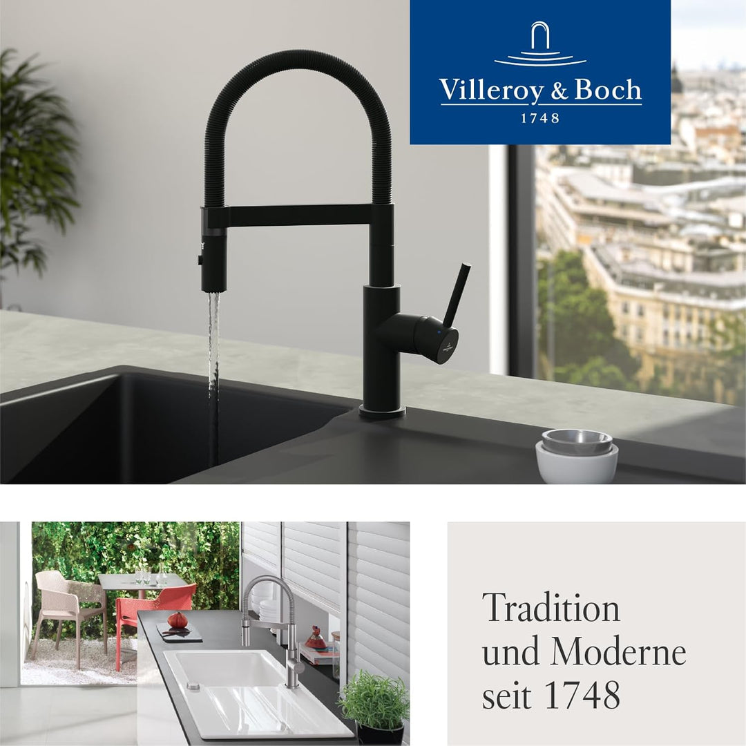 Villeroy & Boch Steel Expert Compact Küchenarmatur, Hochdruck mit Umschaltfunktion und 360° schwenkb