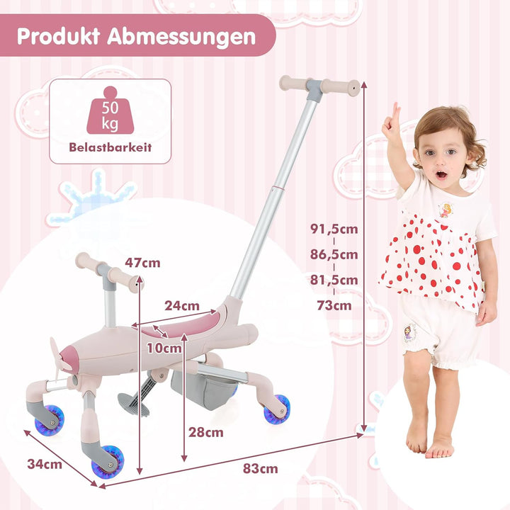 DREAMADE 2-in-1 Rutschauto, Flugzeug-Form Rutscherfahrzeug mit LED-Leuchten Rädern, Verstellbarer Sc