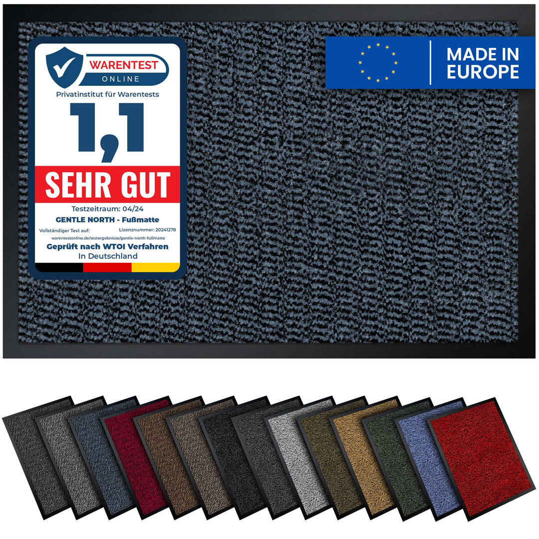 Gentle North Hochwertige Fussmatte blau schwarz 90x150cm gross für Innen & Aussen - Schmutzfangmatte