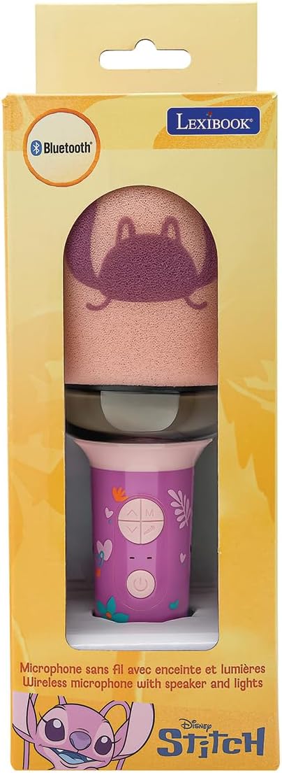 Lexibook, Disney Stitch Angel, Karaoke-Mikrofon Angel – Mikrofon mit Sound- und Lichteffekten, Pink,