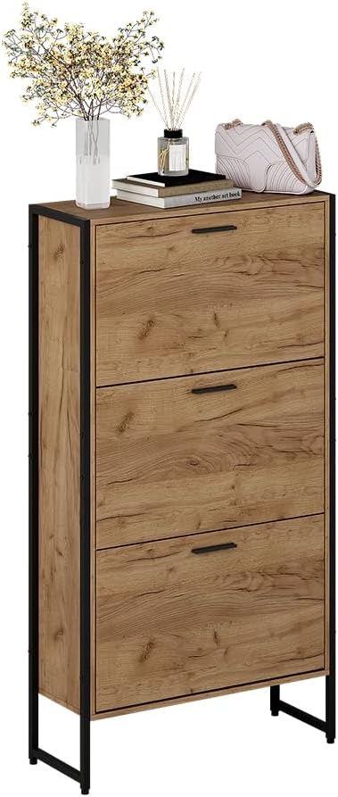 Vicco Schuhkipper Folda, Goldkraft Eiche/Schwarz, 63 x 119 cm mit 3 Kippfächern 3 Fächer, 3 Fächer