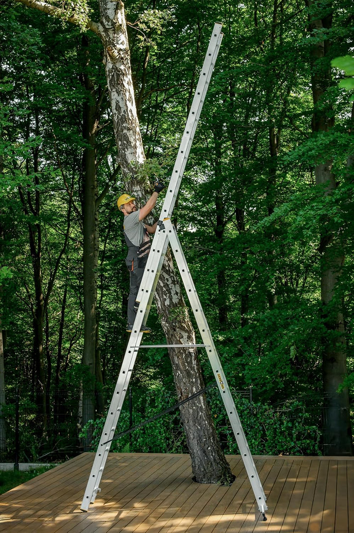DRABEST Leiter PRO Serie Aluleiter 3x14 Aluminium Vielzweckleiter Profi Traglast 150 kg, Silber 14 S
