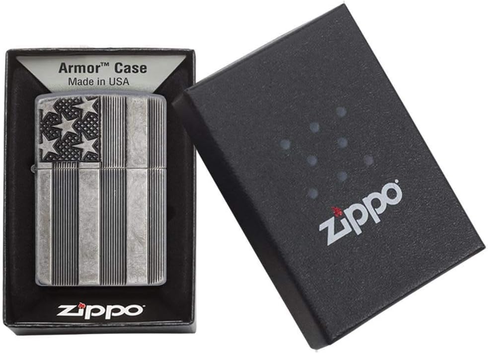 Zippo 60001624 Armor Antique Silver Plate DEEP Carved Feuerzeug, Messing US Flag